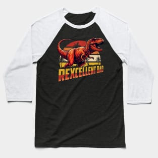 Rexcellent Dad Fathers Day Retro Dinosaur T Rex Papa Grandpa Baseball T-Shirt